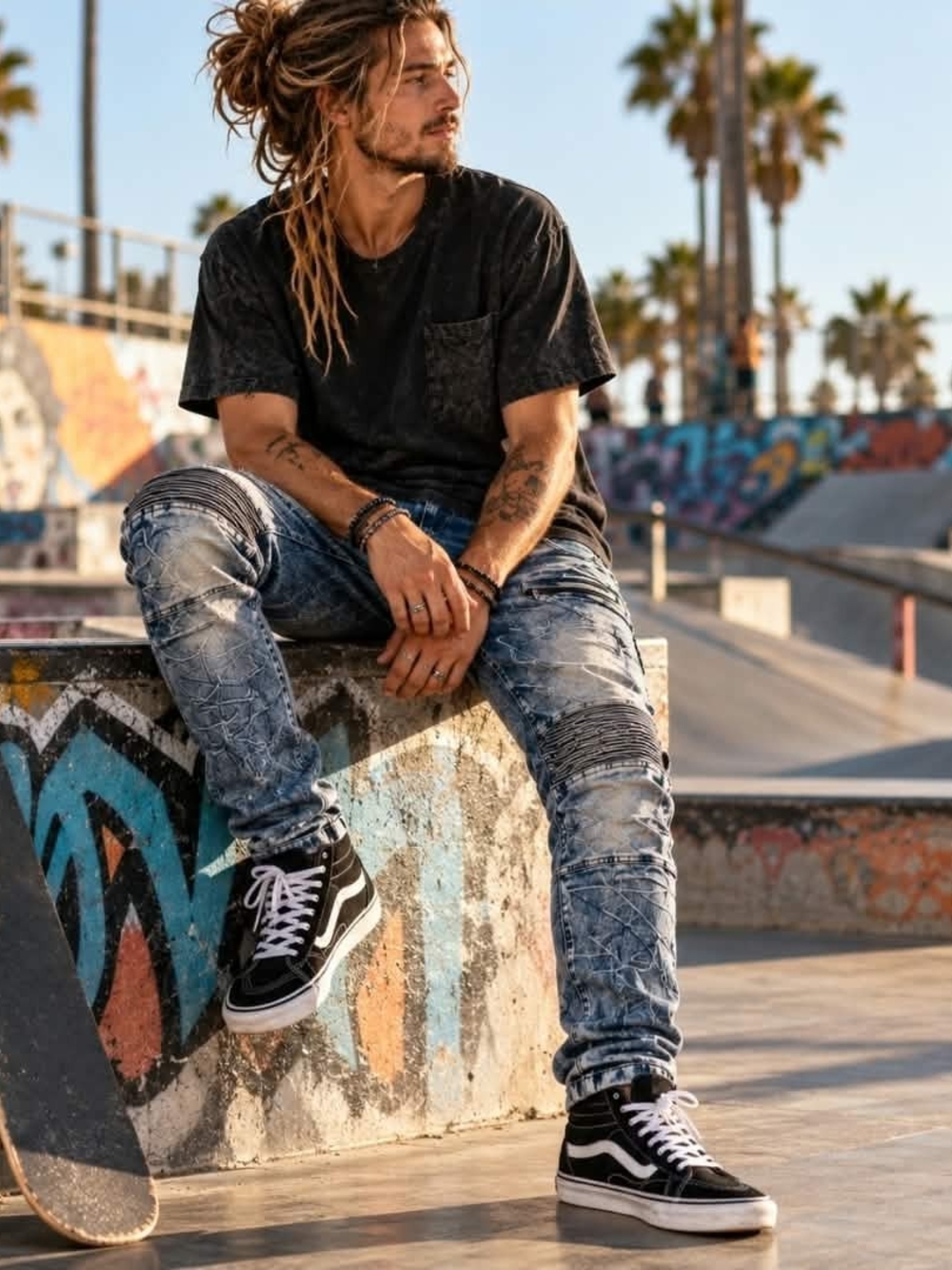 Road Narrows NYC Men’s 36 Acid Was Biker Jeans Y2K Streetwear Moto Tapered Denim